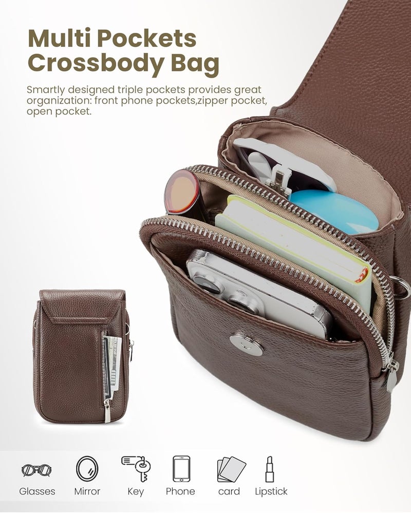 befen Genuine Leather Small Crossbody Bags for Women, Cell Phone Cross body Purse Bag with RFID Blocking Card Slots - Image 3